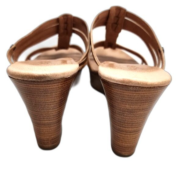 UGG Mattie Straw Accented Tan Leather Slip On Wedge Heeled Sandals Size 10 - Picture 3 of 9